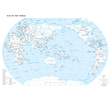 世界地图（英文版） 1:5700万 4开，基础要素 线划一