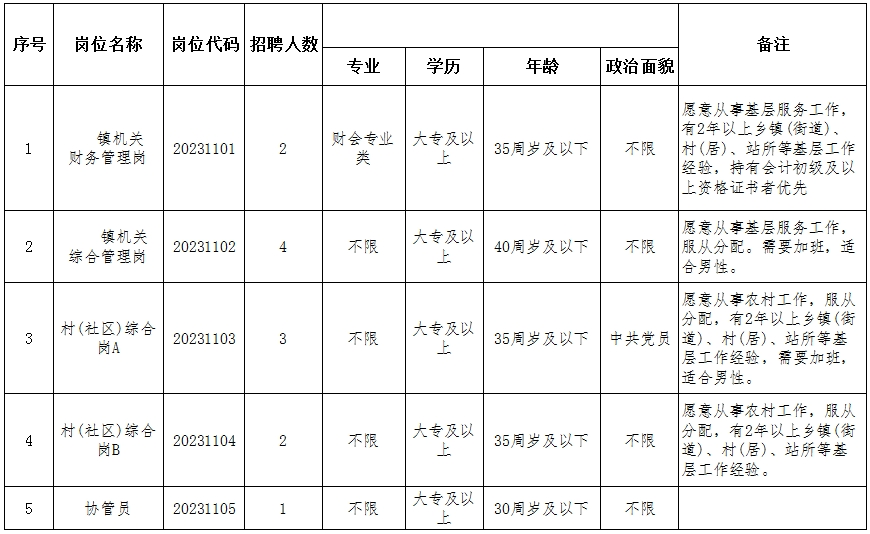 经开区长淮卫镇2023年公开选聘工作人员公告