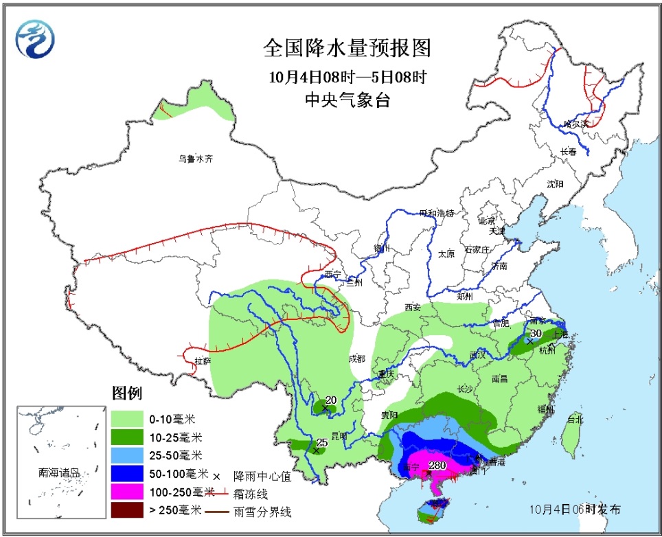 未来三天全国天气预报(10月04日)